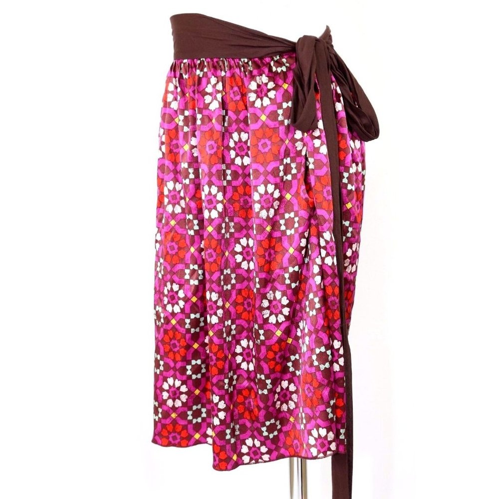 A Common Thread Brown Fuchsia Purple Red Silk Bead Tie Waist Skirt P XS $249 - Picture 5 of 9